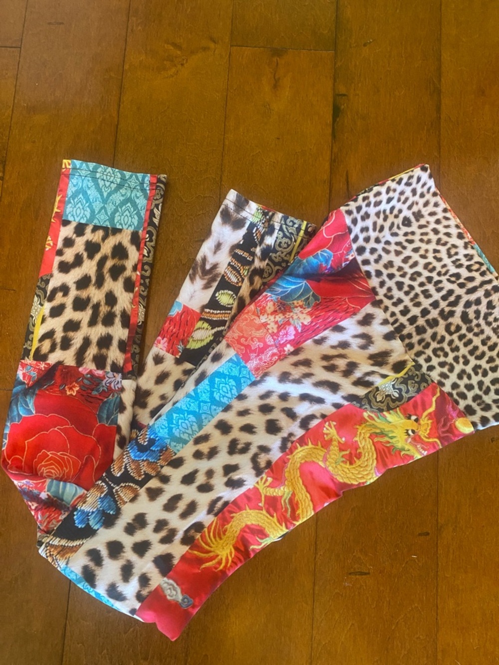 Ladies custom Leopard Patchwork Print Leggings Multi for the love of rock stars